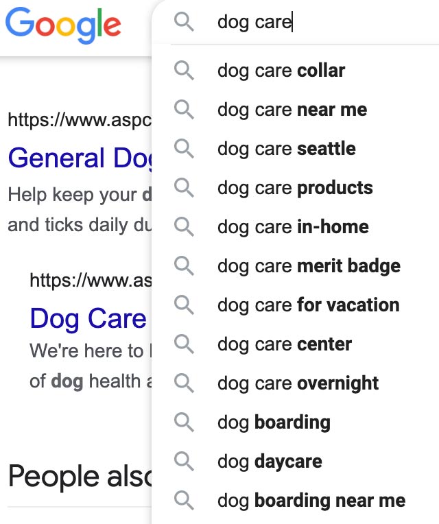 Google suggested keywords