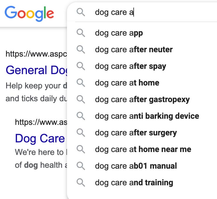 Google suggested keywords