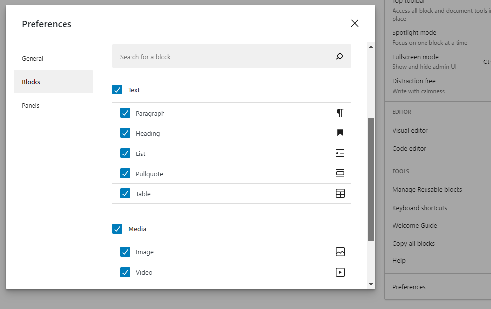 Blocks Preferences